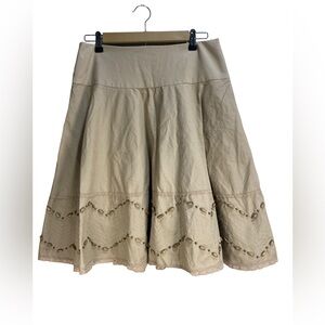 Nine West Boho Flared Skirt Size 6 Cotton Lined Beaded A-Line‎